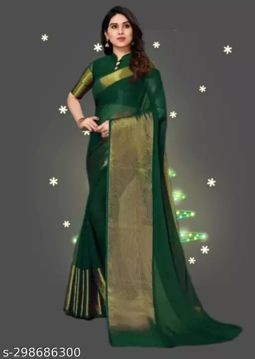     			VRAGI Chiffon Self Design Regular Saree With Unstitched Blouse Piece ( Green )