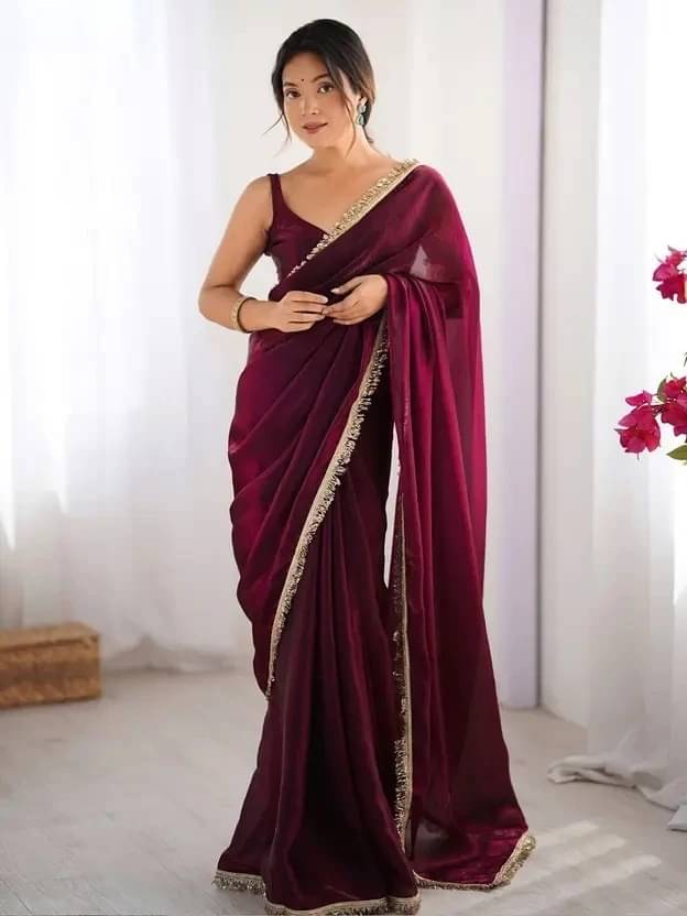 VRAGI Chiffon Self Design Regular Saree With Unstitched Blouse Piece ( Purple ) VRAGI Chiffon Self Design Regular Saree With Unstitched Blouse Piece ( Purple )