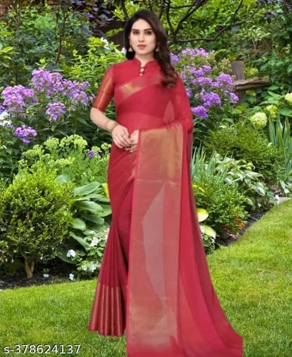     			VRAGI Chiffon Self Design Regular Saree With Unstitched Blouse Piece ( Red )