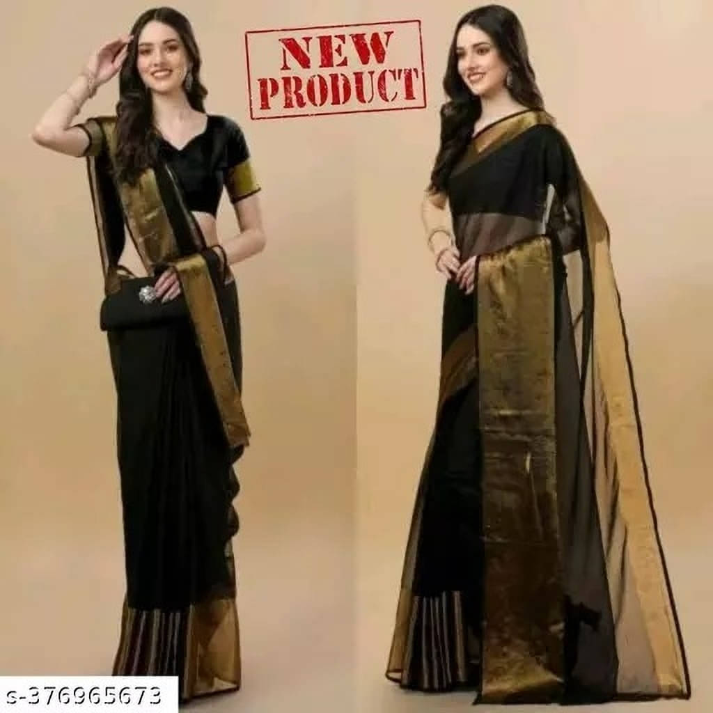 VRAGI Chiffon Self Design Regular Saree With Unstitched Blouse Piece ( Black ) VRAGI Chiffon Self Design Regular Saree With Unstitched Blouse Piece ( Black )