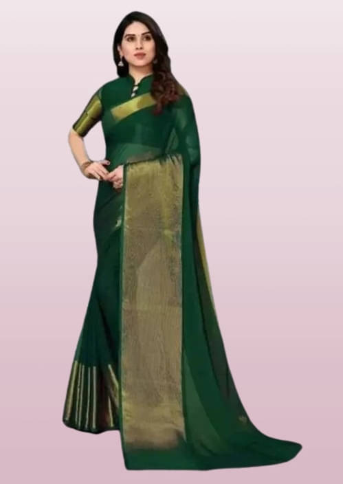     			VRAGI Chiffon Solid Regular Saree With Unstitched Blouse Piece ( Green )