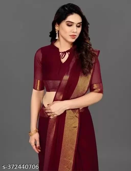 VRAGI Chiffon Solid Regular Saree With Unstitched Blouse Piece ( Maroon ) VRAGI Chiffon Solid Regular Saree With Unstitched Blouse Piece ( Maroon )