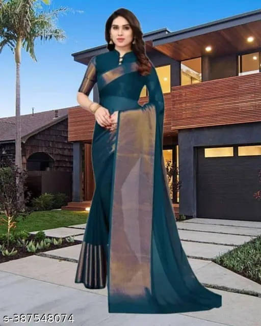 VRAGI Chiffon Solid Regular Saree With Unstitched Blouse Piece ( Blue ) VRAGI Chiffon Solid Regular Saree With Unstitched Blouse Piece ( Blue )