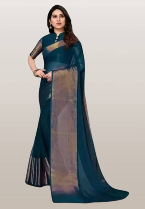 VRAGI Chiffon Solid Regular Saree With Unstitched Blouse Piece ( Light Blue ) VRAGI Chiffon Solid Regular Saree With Unstitched Blouse Piece ( Light Blue )