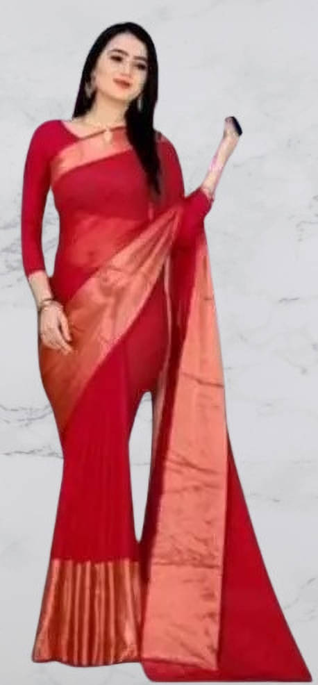     			VRAGI Chiffon Solid Regular Saree With Unstitched Blouse Piece ( Red )