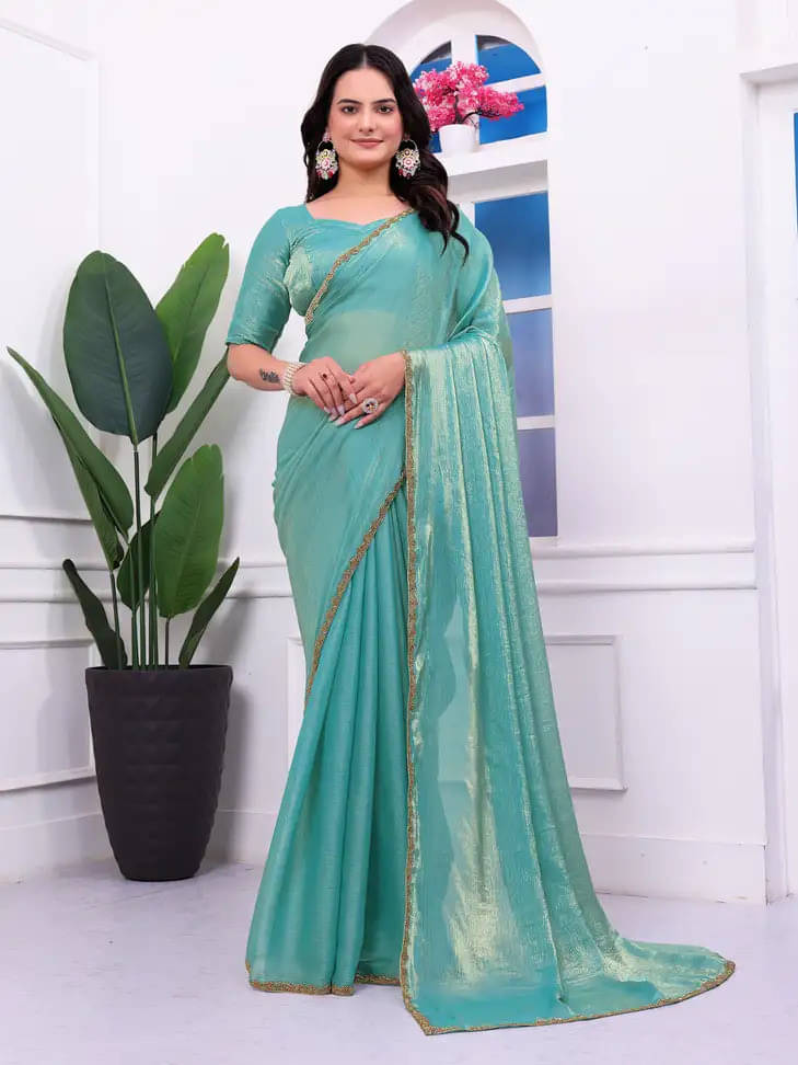     			VRAGI Chiffon Solid Regular Saree With Unstitched Blouse Piece ( Blue )
