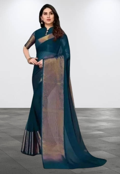     			VRAGI Chiffon Solid Regular Saree With Unstitched Blouse Piece ( Light Blue )