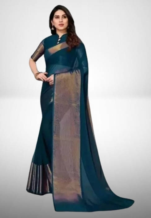 VRAGI Chiffon Solid Regular Saree With Unstitched Blouse Piece ( Light Blue ) VRAGI Chiffon Solid Regular Saree With Unstitched Blouse Piece ( Light Blue )