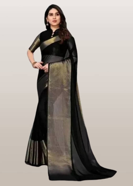VRAGI Chiffon Solid Regular Saree With Unstitched Blouse Piece ( Black ) VRAGI Chiffon Solid Regular Saree With Unstitched Blouse Piece ( Black )