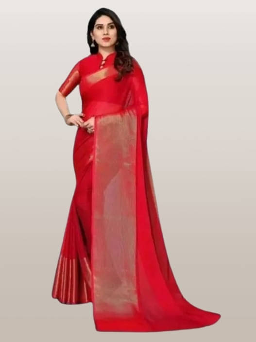     			VRAGI Chiffon Solid Regular Saree With Unstitched Blouse Piece ( Red )