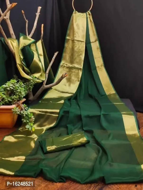 VRAGI Chiffon Solid Regular Saree With Unstitched Blouse Piece ( Green ) VRAGI Chiffon Solid Regular Saree With Unstitched Blouse Piece ( Green )