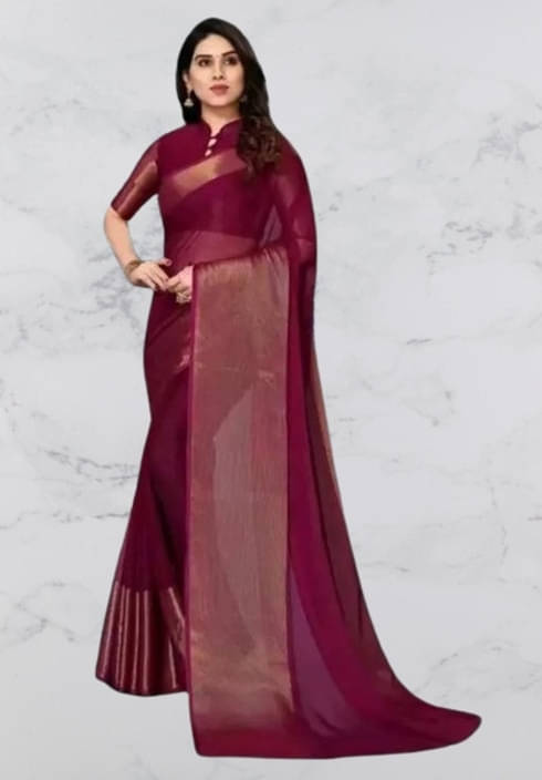 VRAGI Chiffon Solid Regular Saree With Unstitched Blouse Piece ( Purple ) VRAGI Chiffon Solid Regular Saree With Unstitched Blouse Piece ( Purple )