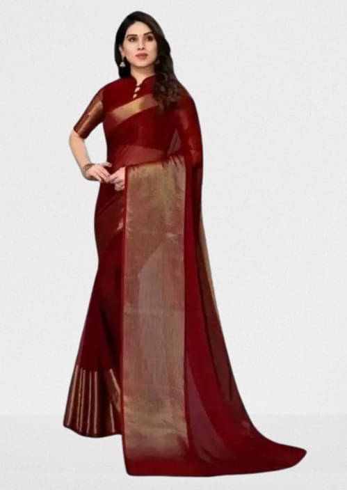     			VRAGI Chiffon Solid Regular Saree With Unstitched Blouse Piece ( Maroon )