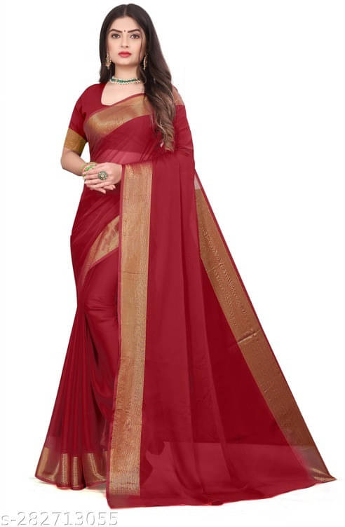 VRAGI Chiffon Solid Regular Saree With Unstitched Blouse Piece ( Maroon ) VRAGI Chiffon Solid Regular Saree With Unstitched Blouse Piece ( Maroon )