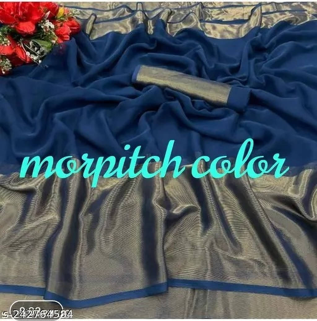 VRAGI Chiffon Solid Regular Saree With Unstitched Blouse Piece ( Blue ) VRAGI Chiffon Solid Regular Saree With Unstitched Blouse Piece ( Blue )