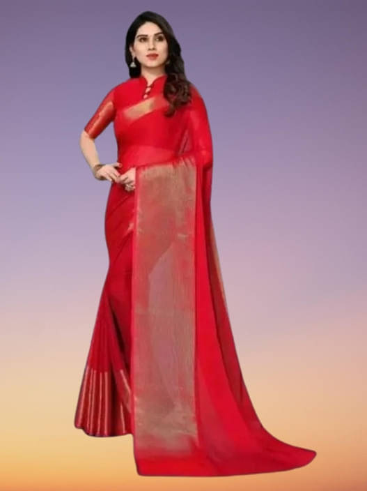 VRAGI Chiffon Solid Regular Saree With Unstitched Blouse Piece ( Pink ) VRAGI Chiffon Solid Regular Saree With Unstitched Blouse Piece ( Pink )