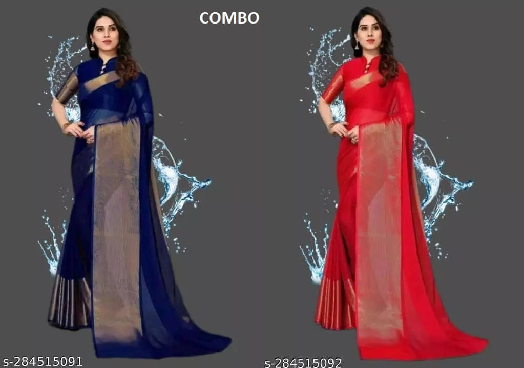 VRAGI Chiffon Solid Regular Saree With Unstitched Blouse Piece ( Multicolor ) VRAGI Chiffon Solid Regular Saree With Unstitched Blouse Piece ( Multicolor )