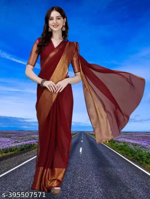     			VRAGI Chiffon Solid Regular Saree With Unstitched Blouse Piece ( Maroon )