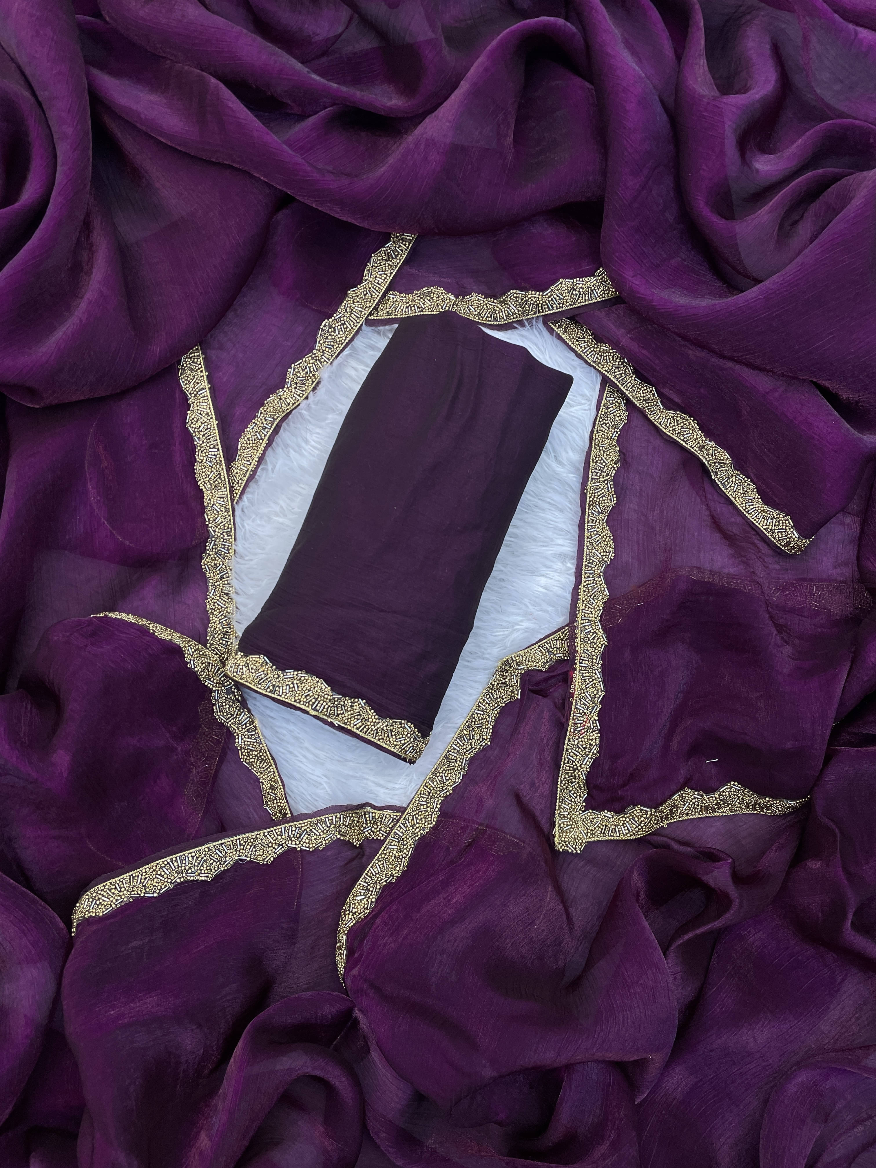 VRAGI Chiffon Solid Regular Saree With Unstitched Blouse Piece ( Purple ) VRAGI Chiffon Solid Regular Saree With Unstitched Blouse Piece ( Purple )