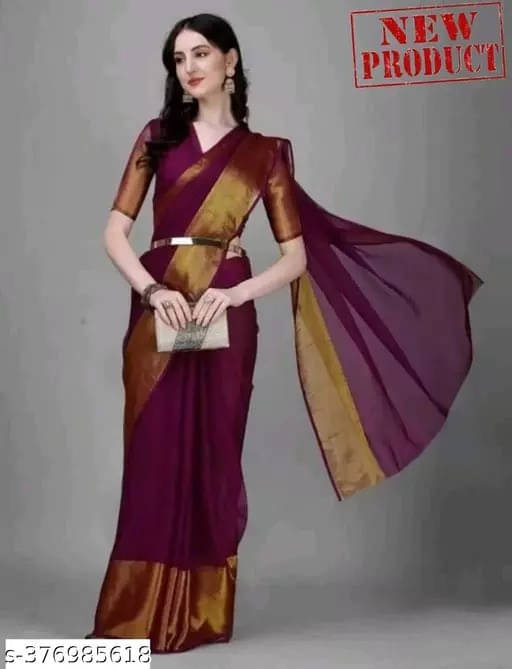 VRAGI Chiffon Solid Regular Saree With Unstitched Blouse Piece ( Purple ) VRAGI Chiffon Solid Regular Saree With Unstitched Blouse Piece ( Purple )