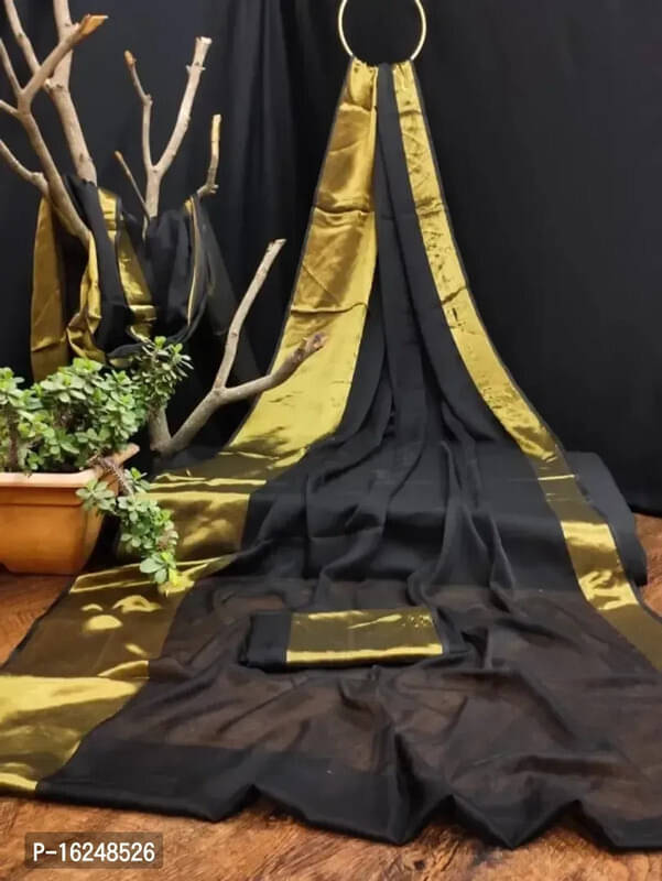 VRAGI Chiffon Solid Regular Saree With Unstitched Blouse Piece ( Black ) VRAGI Chiffon Solid Regular Saree With Unstitched Blouse Piece ( Black )