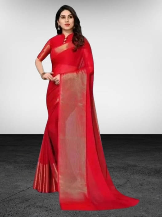 VRAGI Chiffon Solid Regular Saree With Unstitched Blouse Piece ( Pink ) VRAGI Chiffon Solid Regular Saree With Unstitched Blouse Piece ( Pink )