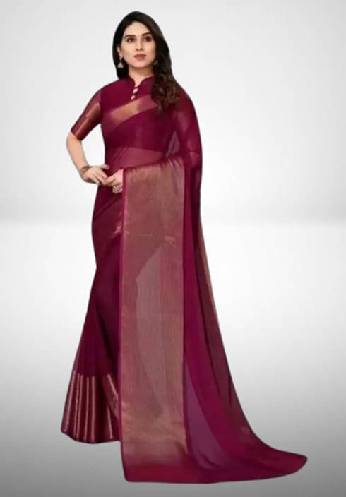 VRAGI Chiffon Solid Regular Saree With Unstitched Blouse Piece ( Purple ) VRAGI Chiffon Solid Regular Saree With Unstitched Blouse Piece ( Purple )
