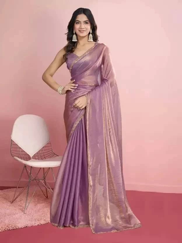 VRAGI Chiffon Solid Regular Saree With Unstitched Blouse Piece ( Purple ) VRAGI Chiffon Solid Regular Saree With Unstitched Blouse Piece ( Purple )