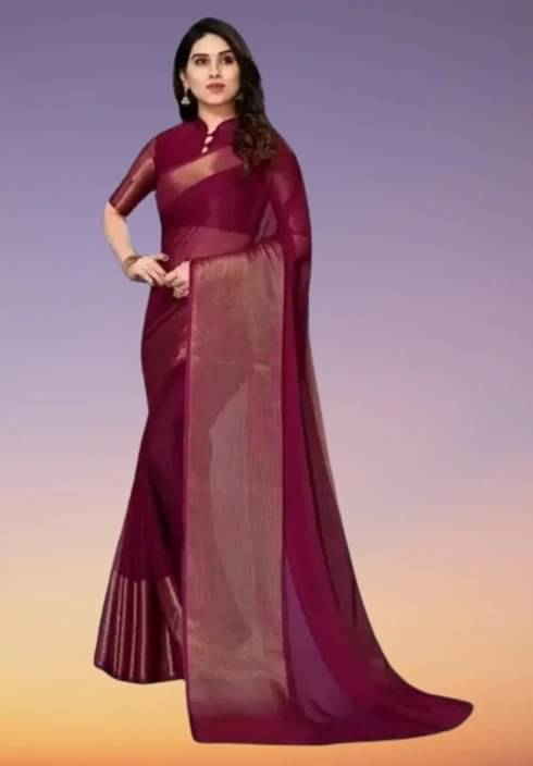     			VRAGI Chiffon Solid Regular Saree With Unstitched Blouse Piece ( Purple )