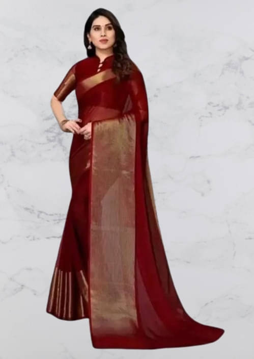     			VRAGI Chiffon Solid Regular Saree With Unstitched Blouse Piece ( Maroon )