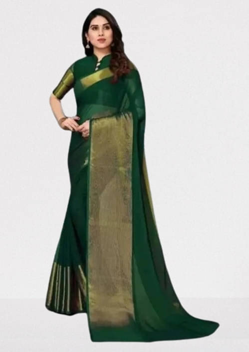     			VRAGI Chiffon Solid Regular Saree With Unstitched Blouse Piece ( Green )