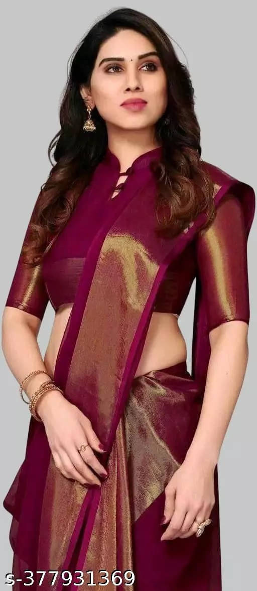 VRAGI Chiffon Solid Regular Saree With Unstitched Blouse Piece ( Maroon ) VRAGI Chiffon Solid Regular Saree With Unstitched Blouse Piece ( Maroon )