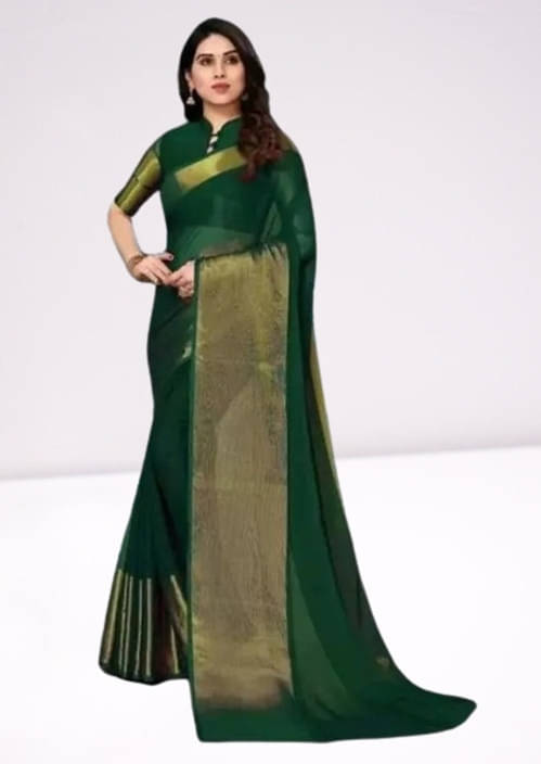 VRAGI Chiffon Solid Regular Saree With Unstitched Blouse Piece ( Green ) VRAGI Chiffon Solid Regular Saree With Unstitched Blouse Piece ( Green )