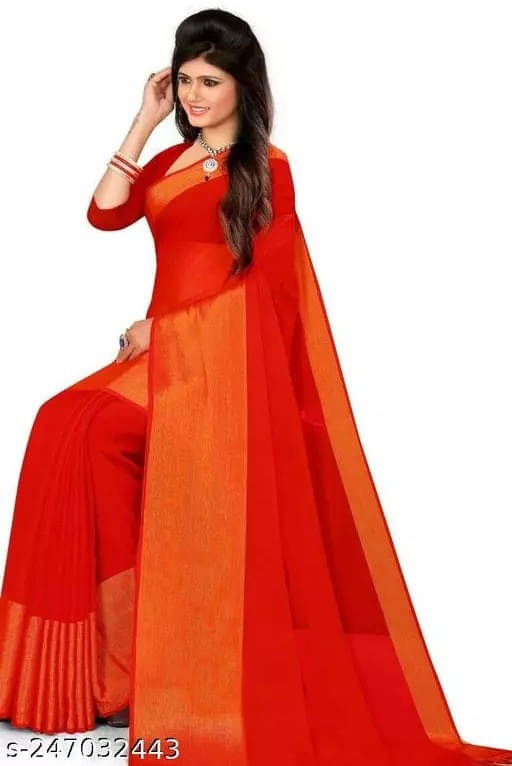     			VRAGI Chiffon Solid Regular Saree With Unstitched Blouse Piece ( Red )