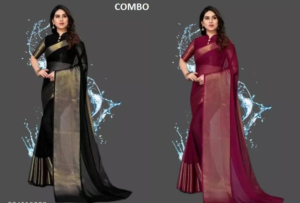     			VRAGI Chiffon Solid Regular Saree With Unstitched Blouse Piece ( Multicolor )