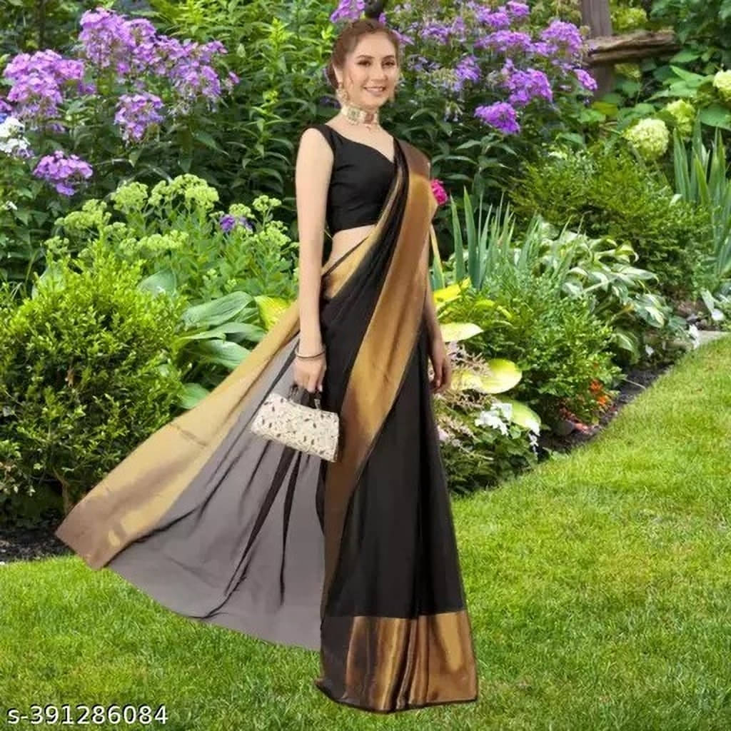 VRAGI Chiffon Solid Regular Saree With Unstitched Blouse Piece ( Black ) VRAGI Chiffon Solid Regular Saree With Unstitched Blouse Piece ( Black )