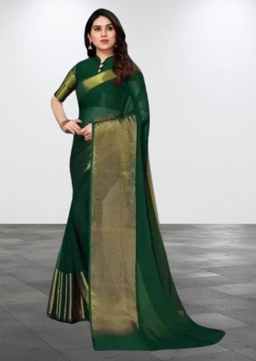     			VRAGI Chiffon Solid Regular Saree With Unstitched Blouse Piece ( Green )