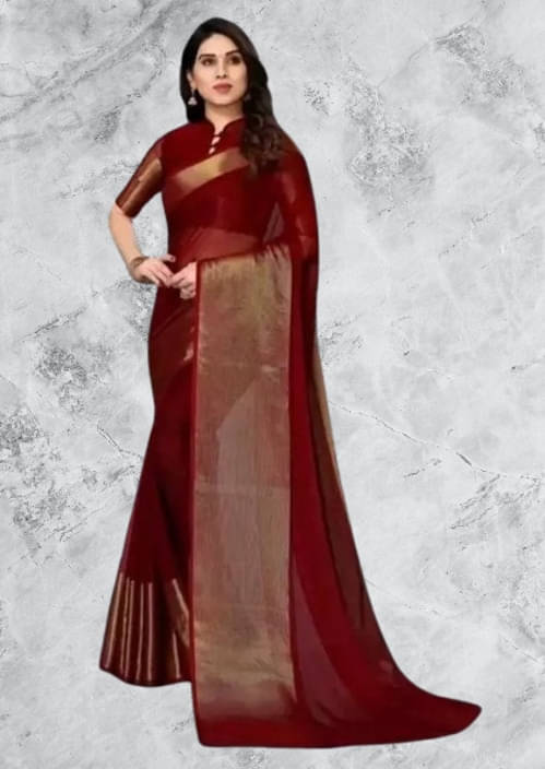 VRAGI Chiffon Solid Regular Saree With Unstitched Blouse Piece ( Maroon ) VRAGI Chiffon Solid Regular Saree With Unstitched Blouse Piece ( Maroon )
