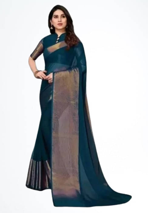     			VRAGI Chiffon Solid Regular Saree With Unstitched Blouse Piece ( Light Blue )