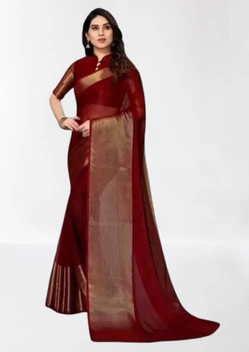     			VRAGI Chiffon Solid Regular Saree With Unstitched Blouse Piece ( Maroon )