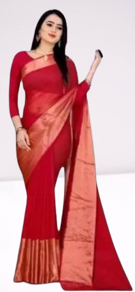 VRAGI Chiffon Solid Regular Saree With Unstitched Blouse Piece ( Red ) VRAGI Chiffon Solid Regular Saree With Unstitched Blouse Piece ( Red )