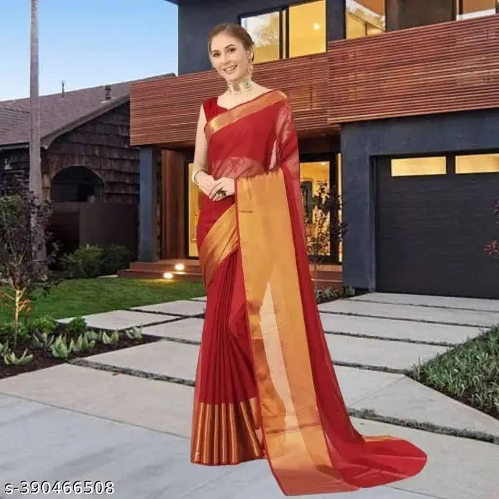     			VRAGI Chiffon Solid Regular Saree With Unstitched Blouse Piece ( Red )