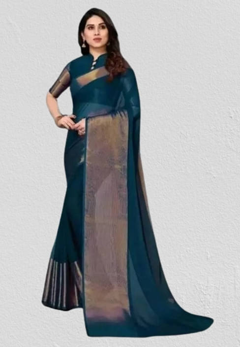 VRAGI Chiffon Solid Regular Saree With Unstitched Blouse Piece ( Light Blue ) VRAGI Chiffon Solid Regular Saree With Unstitched Blouse Piece ( Light Blue )
