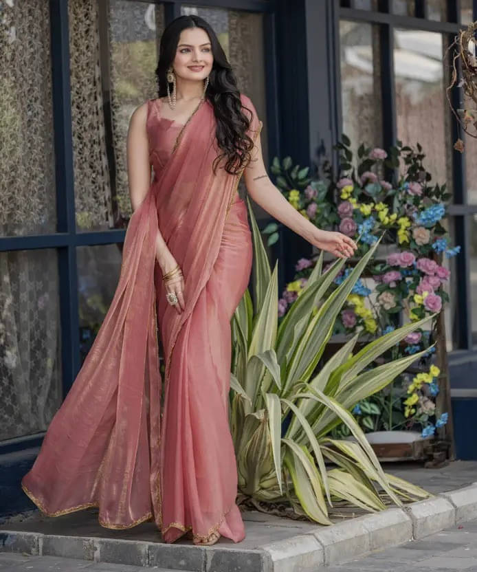 VRAGI Chiffon Solid Regular Saree With Unstitched Blouse Piece ( Orange ) VRAGI Chiffon Solid Regular Saree With Unstitched Blouse Piece ( Orange )