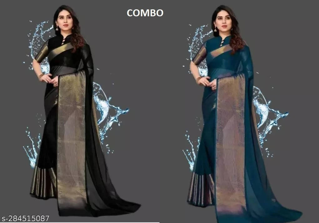     			VRAGI Chiffon Solid Regular Saree With Unstitched Blouse Piece ( Multicolor )