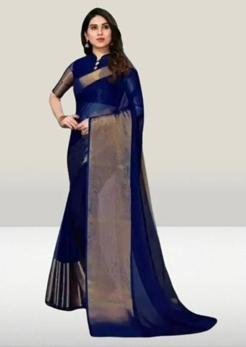 VRAGI Chiffon Solid Regular Saree With Unstitched Blouse Piece ( Blue ) VRAGI Chiffon Solid Regular Saree With Unstitched Blouse Piece ( Blue )