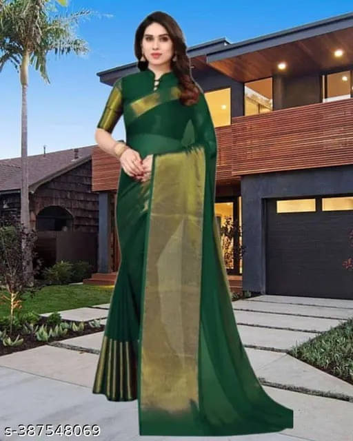 VRAGI Chiffon Solid Regular Saree With Unstitched Blouse Piece ( Green ) VRAGI Chiffon Solid Regular Saree With Unstitched Blouse Piece ( Green )