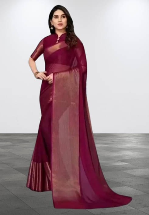 VRAGI Chiffon Solid Regular Saree With Unstitched Blouse Piece ( Purple ) VRAGI Chiffon Solid Regular Saree With Unstitched Blouse Piece ( Purple )