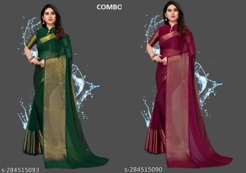 VRAGI Chiffon Solid Regular Saree With Unstitched Blouse Piece ( Multicolor ) VRAGI Chiffon Solid Regular Saree With Unstitched Blouse Piece ( Multicolor )