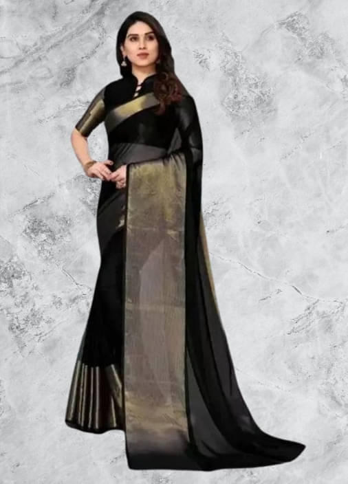     			VRAGI Chiffon Solid Regular Saree With Unstitched Blouse Piece ( Black )